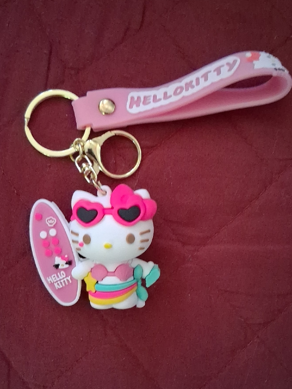 Sanrio Hello Kitty Pink Wristlet Keychain with Surfboard Charm